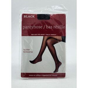 Greenbrier Itl. Day Sheer Reinforced Toe‎ Pantyhose 100% Nylon Black One Size